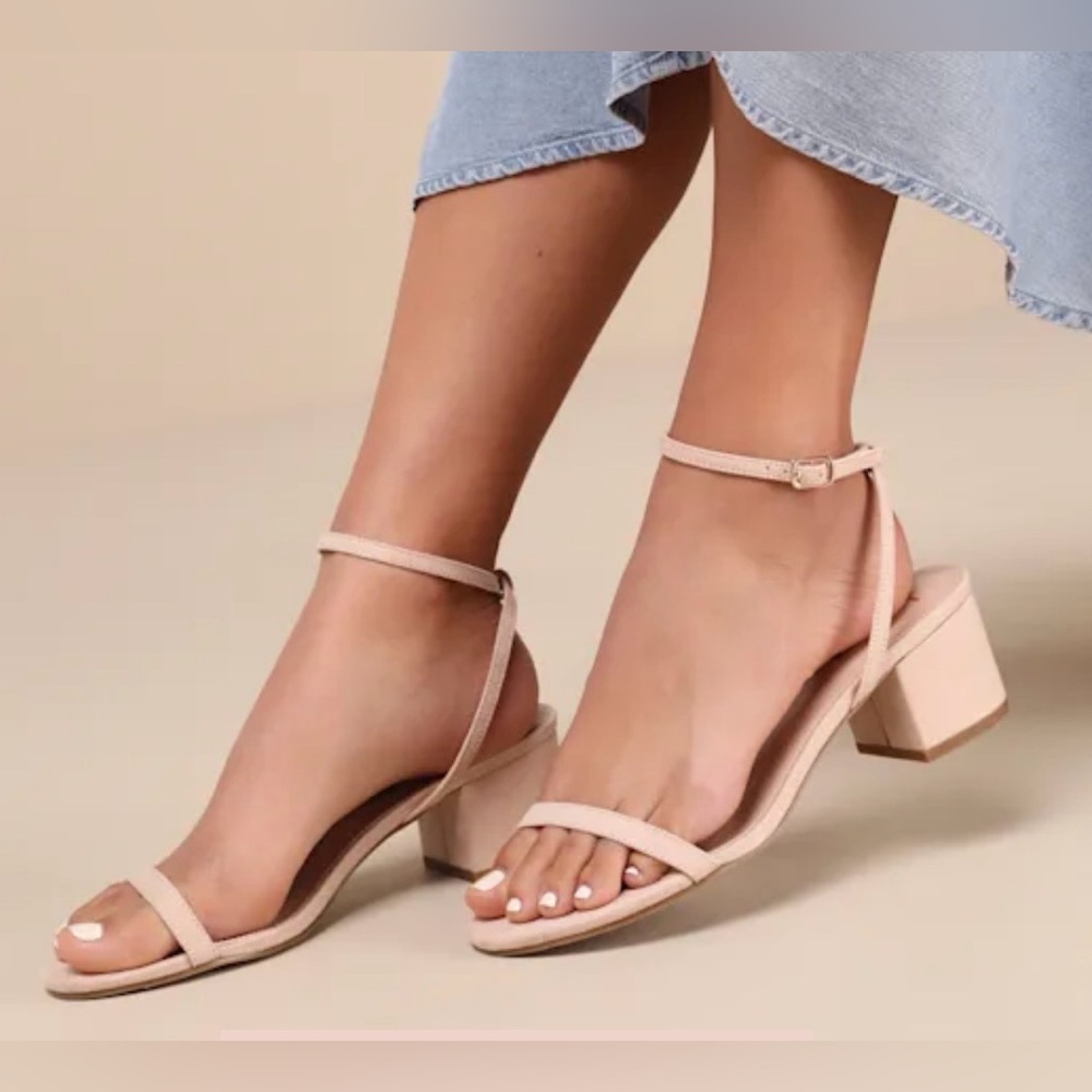 Lulu’s Julie Nude Suede Ankle Strap Heel